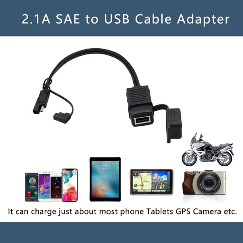 Miniatura 6 de GELRHONR SAE - Cable de conexión rápida a USB para motocicleta, puerto USB de 5 V 2.1 A, enchufe de alimentación con cubierta impermeable