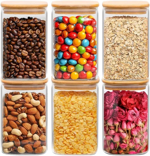 ComSaf Juego de 6 contenedores de almacenamiento de vidrio con tapas de 1.2 QT, tarros de vidrio con tapas, tarro de alimentos transparente, juego