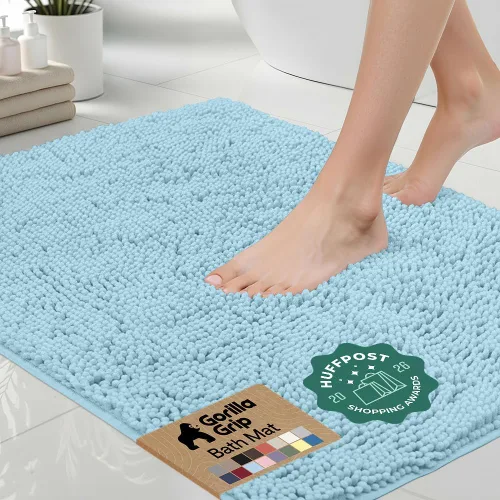 Miniatura 53 de Gorilla Grip - Tapete de baño afelpado, absorbente, peludo, de felpilla, para base de inodoro cuadrada, reverso de goma, suave, de microfibra, claro