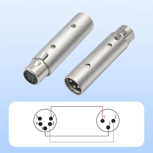 Miniatura 5 de XLR - Adaptador hembra de 5 pines a macho de 3 pines, convertidor profesional de señal DMX/audio, conectores de bloqueo de aleación de zinc, cable