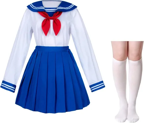 Uniforme marinero azul marino de manga corta para jóvenes de escuela japonesa, vestidos para fiestas de disfraces con falda plisada tipo animé