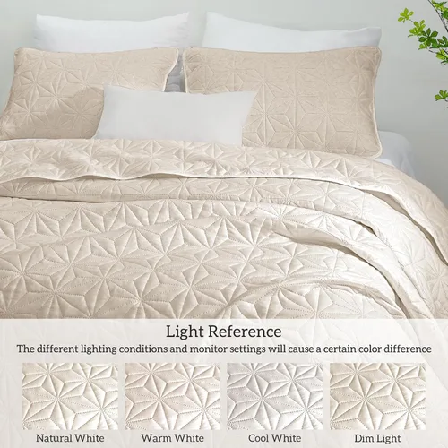 Miniatura 4 de Whale Flotilla - Juego de ropa de cama King, colchas suaves color beige brillante para cama King, tamaño King para todas las estaciones, 3 piezas