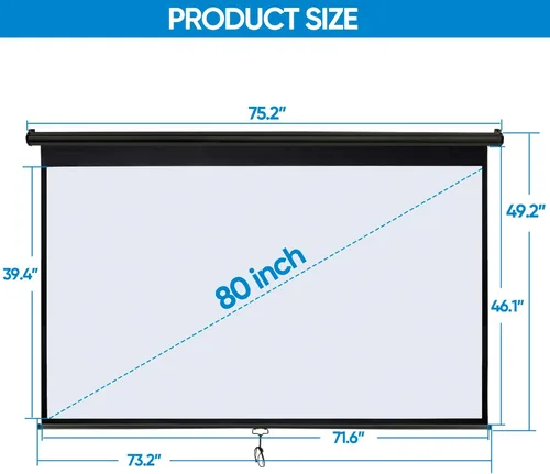 Miniatura 5 de Pantalla de proyector de 80 pulgadas 16:9 HD, portátil, manual, extraíble, pantalla panorámica retráctil montada en el techo para cine en casa