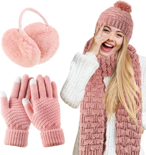 Conjunto de gorros, bufanda y guantes de invierno para mujer, incluye cubiertas para las orejas, guantes para clima frío, bufandas, sombreros,