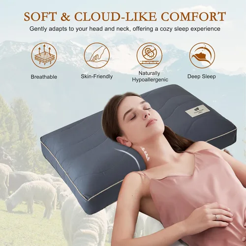 Miniatura 6 de YOUR MOON Almohada de lana suave natural tamaño estándar, almohadas de cama suaves para dormir, relleno de lana australiana de primera calidad