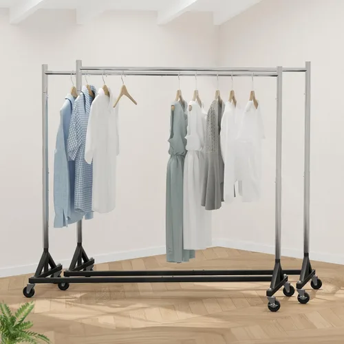 Miniatura 16 de HOKEEPER Perchero Z con capacidad para 500 libras, resistente perchero de ropa comercial para colgar ropa con ruedas, estante Z portátil