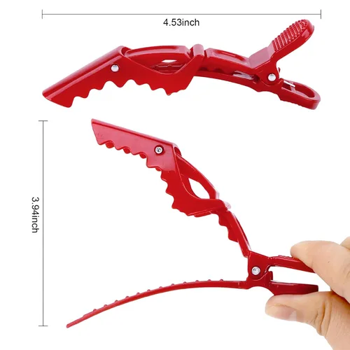 Miniatura 2 de Ondder 14 pinzas de pelo de cocodrilo grandes rojas para seccionar peinado, agarre fuerte profesional para cortar el cabello, 14 pinzas