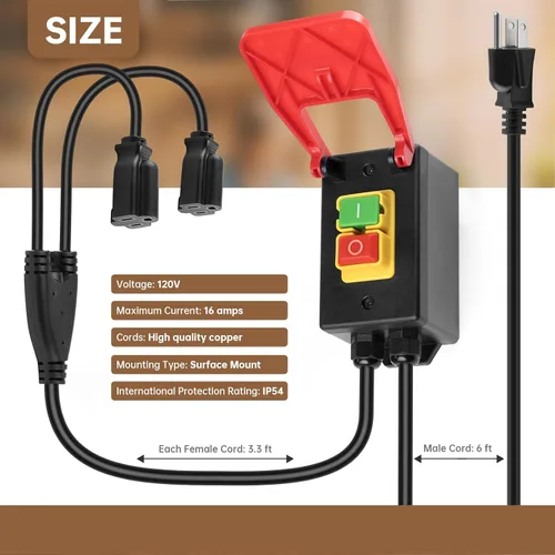 Miniatura 6 de Interruptor de seguridad monofásico de 110 V, interruptor de mesa Ortis Router con 2 enchufes hembra y arranque/parada sincronizados, paleta