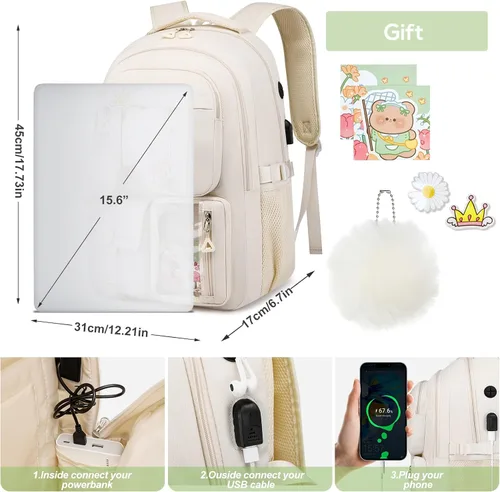 Miniatura 6 de kadilong Mochila escolar para adolescentes y niñas, lindas mochilas para mujeres, mochila estética para laptop, mochila para la escuela secundaria