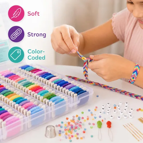 Miniatura 7 de Athena's - Juego de 200 pulseras de la amistad, kit de fabricación de pulseras con caja organizadora, incluye 100 piezas de hilo de hilo de hilo