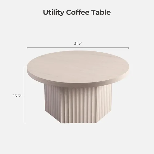 Miniatura 2 de SICOTAS Mesa de centro redonda para sala de estar, mesa de centro acanalada moderna de 32 pulgadas con almacenamiento, mesa de comedor de té