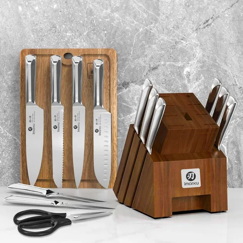 Miniatura 9 de imarku Juego de cuchillos de cocina de acero inoxidable de alto carbono con bloque de cuchillos ultra afilados, juego de cuchillos japoneses
