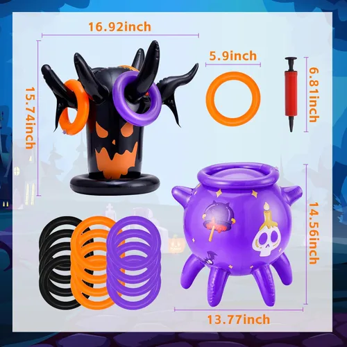 Miniatura 2 de Juego de lanzamiento de anillos de Halloween, inflable, espeluznante, juego de lanzamiento de brujas para niños, suministros de fiesta de Halloween