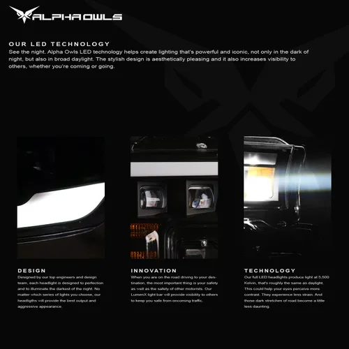 Miniatura 3 de Alpha Owls 8711156 Faros Delanteros de Proyector LED Completo con Barra de Luz LED Blanca - Negro Ámbar Compatible con 2002-2005 Dodge Ram