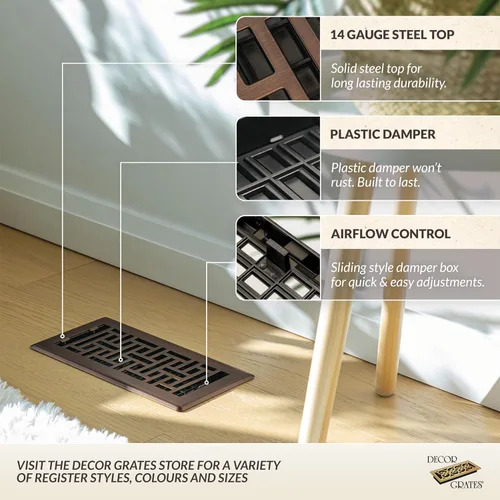 Miniatura 2 de Decor Grates Registro de suelo oriental AJH412-RB, 4 x 12 pulgadas, acabado de bronce frotado bronce (Rubbed Bronze Finish)