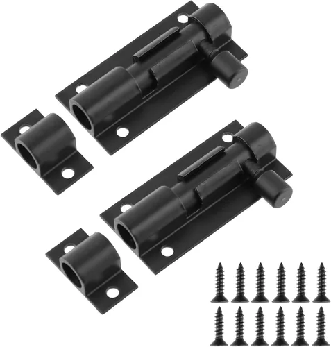 Bitray Pestillo deslizante de 2 pulgadas, color negro mate, para puerta interior, cerrojo de barril, cerradura de seguridad para puerta corredera, 2