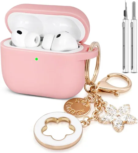 Miniatura 10 de KOUJAON Funda compatible con AirPods Pro 3 2025 con kit limpiador de llavero brillante, funda de silicona para auriculares inalámbricos AirPods Pro