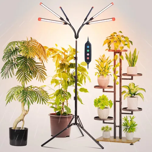 Miniatura 10 de Luces de Cultivo de Mesa de 3 Cabezales para Plantas de Interior, Inicio de Semillas, Verduras, Bonsái con Temporizador de Encendido/Apagado