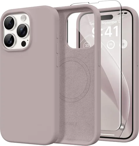 Miniatura 77 de GONEZ Funda de silicona para iPhone 14 Pro Max, compatible con MagSafe, con protector de pantalla + protector de lente de cámara, silicona líquida a