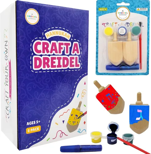 Miniatura 5 de The Dreidel Company Craft-A-Dreidel, crea tu propia personalización, el kit incluye 2 Dreidels de madera, 3 colores, 1 cepillo, 1 purpurina