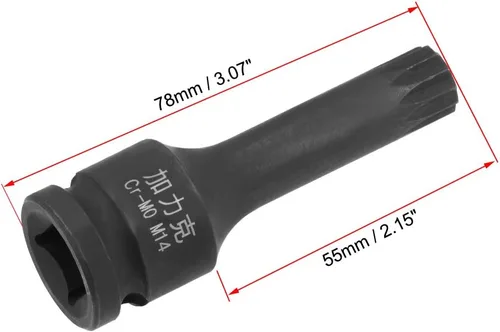Miniatura 2 de uxcell 1/2" Drive x M14 (0.551 in) Impact Triple Square Spline Bit Socket, métrico 3" longitud, uso de acero CR-MO con destornilladores de impacto