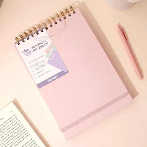 Miniatura 2 de Yoment Cuaderno de espiral superior, blocs de estenografía de tapa dura, 240 páginas, cuadernos de espiral encuadernados en la parte superior, Rosado