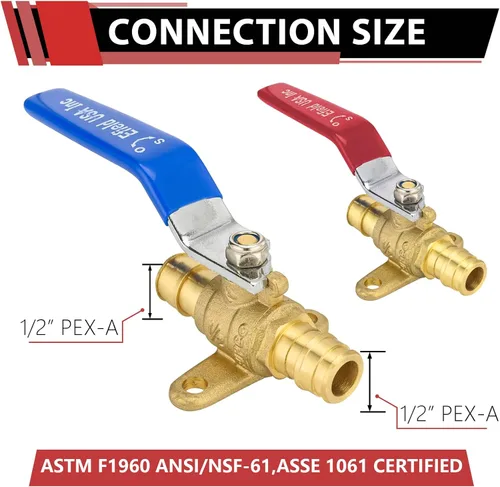 Miniatura 2 de Paquete de 2 EFIELD Válvula de bola de latón de cierre completo de puerto completo de expansión de Pex A de 1/2 pulgada con oreja caída, rojo
