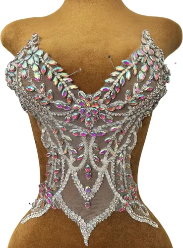Parches de encaje con cuentas a mano, disfraces, apliques con cristales de diamantes de imitación para manualidades, protege bodas, fiestas de