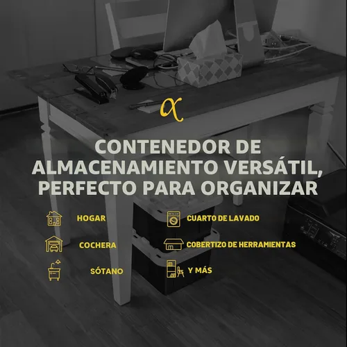 Miniatura 6 de BLACK & YELLOW Contenedores de almacenamiento resistentes de 5 galones con tapas, apilables, extremadamente duraderos, [paquete de 4 unidades]