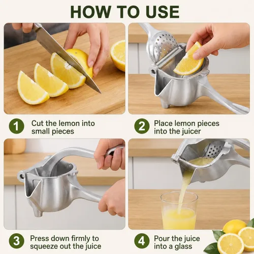 Miniatura 9 de Exprimidor de jugo manual, exprimidor de frutas manual con filtro de semillas, extractor manual de mano de aleación de aluminio resistente