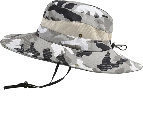 Miniatura 6 de Sombrero de camuflaje militar de ala ancha para pesca de verano, caza, camping, senderismo, sombrero de sol al aire libre, sombrero Boonie Verde