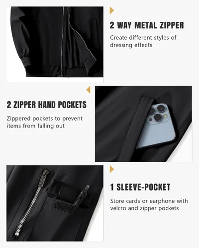 Miniatura 22 de Polu Chaquetas bomber para hombre con bolsillos, chaquetas cortavientos ligeras, cremallera de 2 vías, abrigo casual de negocios para otoño e