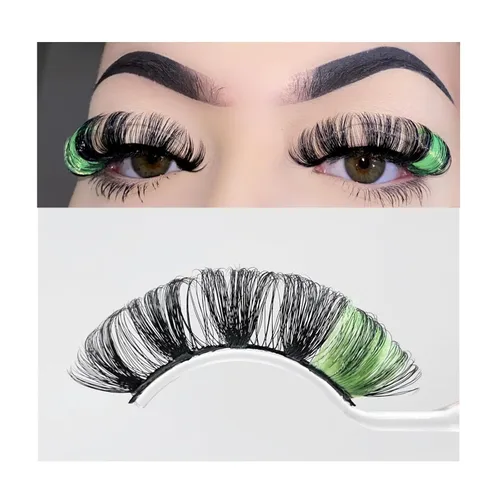 Miniatura 14 de Pestañas postizas negras y rosas con purpurina de color, 1 par de pestañas para mujer, pestañas postizas con reflejos en el extremo, tira