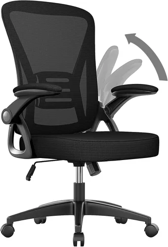 naspaluro Silla de oficina ergonómica, sillas de escritorio con respaldo medio con altura ajustable, silla giratoria con brazos abatibles y soporte