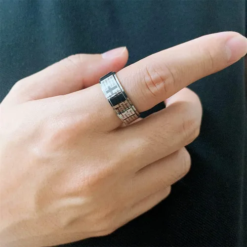 Miniatura 4 de Anillo inspirador de versículos de la Biblia giratorio, cruz y crucifijo de fe, anillo grueso para hombres y niños, de acero inoxidable