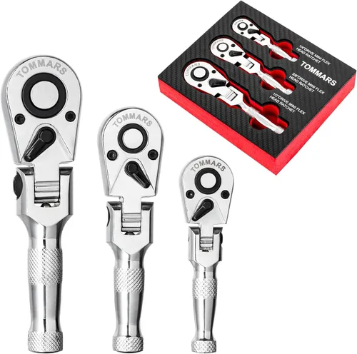 Miniatura 18 de TOMMARS Juego de trinquetes rechonchos, 1/4 ", 3/8", 1/2" llave de mango de trinquete de 72 dientes reversible de liberación rápida