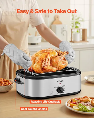 Miniatura 5 de VEVOR Horno tostador, bandeja eléctrica de tostado de 20QT, horno de pavo de cocción rápida con temperatura ajustable de 150-450℉, horno de pavo