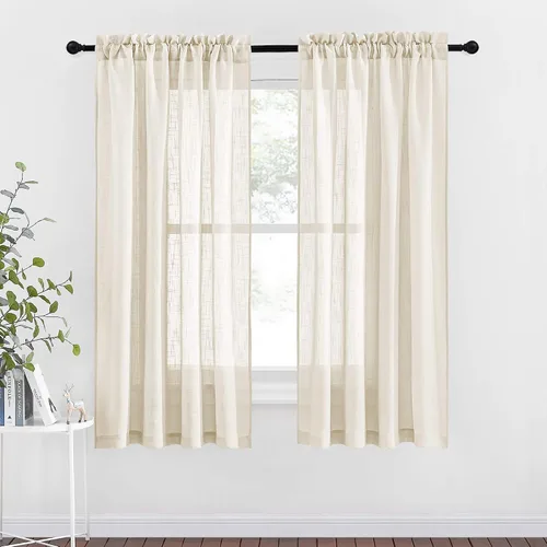 Miniatura 21 de NICETOWN Cortinas traslúcidas cortas para dormitorio, 45 pulgadas de largo, con textura de lino, cortinas semitransparentes de gasa que mantienen