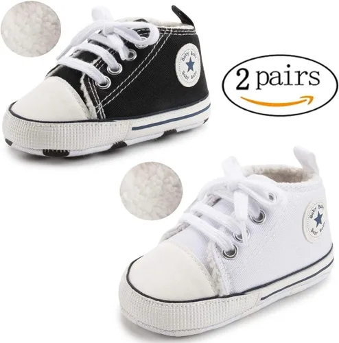 Miniatura 4 de KIDSUN - Zapatos deportivos unisex de caña alta para bebés, mezclilla de lona, suela antideslizante, suaves, para los primeros pasos