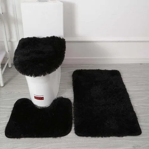 Miniatura 21 de Juego de 3 tapetes de baño para baño, suaves, antideslizantes, suaves, en forma de U, tapete para inodoro, tapete de baño y tapa de inodoro