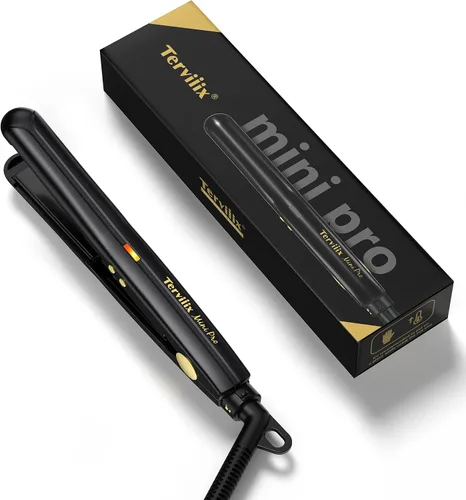 Terviiix Mini plancha plana para cabello corto, temperatura ajustable, 1/2 pulgada, mini alisador de pelo de viaje de cerámica portátil para