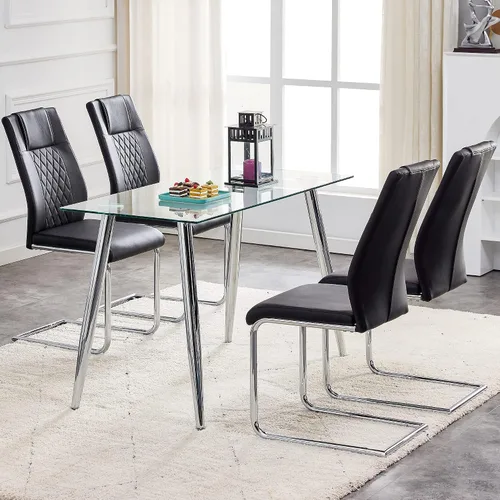 Miniatura 4 de Juego de 4 sillas de comedor, sillas de cocina, sillas de metal modernas con asiento acolchado de piel sintética con respaldo alto y patas cromadas