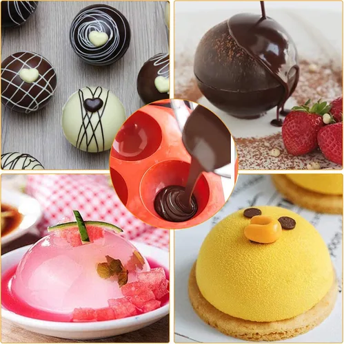 Miniatura 3 de Moldes para bombas de chocolate caliente – Moldes de silicona de 2.5 pulgadas y semiesferas – Marrón/3 piezas
