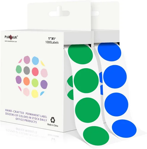 Miniatura 10 de PARLAIM Pegatinas adhesivas permanentes redondas de 1 pulgada con código de color en forma de puntos, 1000 por rollo, caja dispensadora de Azul