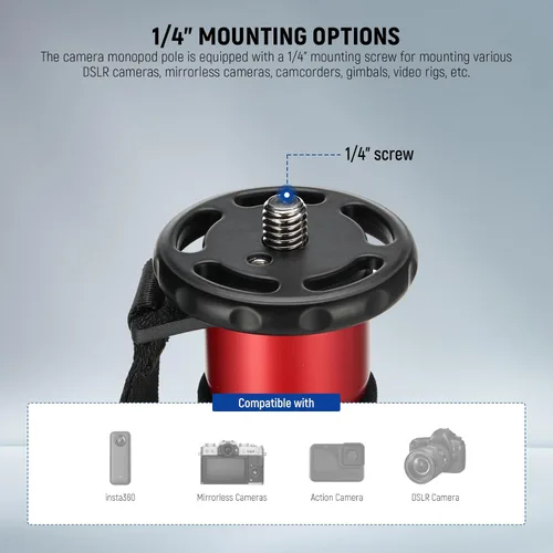 Miniatura 5 de NEEWER Soporte monopie para cámara de 67.7 pulgadas, trípode de viaje de fibra de carbono ligero con base desmontable para videocámara DSLR