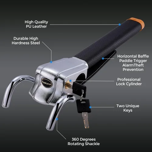Miniatura 4 de Blueshyhall Cerradura para volante de vehículo, dispositivos de bloqueo antirrobo, cerradura de seguridad resistente para automóvil, camión, SUV