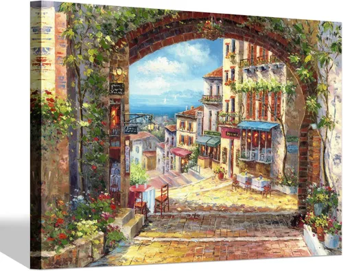 Miniatura 9 de SD SOFT DANCE Lienzo decorativo para pared de pueblo italiano, pintura de pueblo costero, reproducción de obras de arte para sala de estar