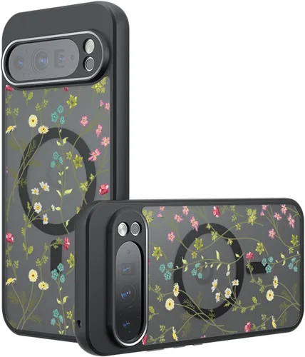 Miniatura 46 de Funda magnética para Google Pixel 10A [Compatible con MagSafe] Funda con patrón floral de flores negras para mujeres y niñas, con borde de TPU Rama