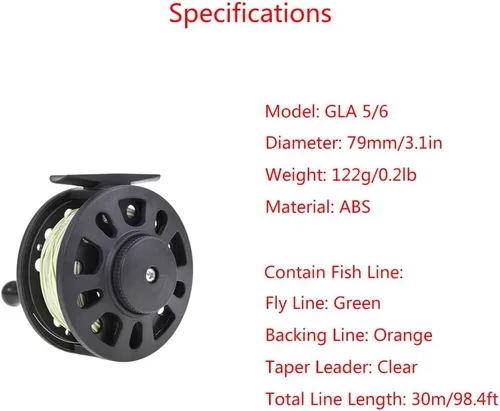 Miniatura 2 de SEIWEI Fly Fishing Reel, Fly Reel GLA 5/6WT Large Capacity Plastic Fishing Reel with 30m Nylon Line, for Basic Fishing Lines Black