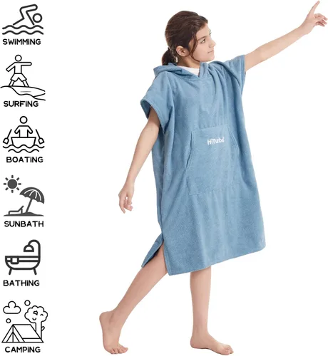 Miniatura 4 de Hiturbo Poncho de toalla cambiante para niños: toallas de baño absorbentes de secado rápido con capucha - Poncho de microfibra para nadar surf